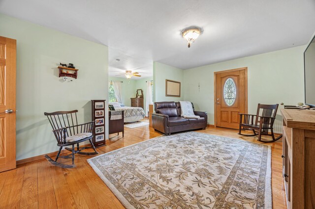 36773 Rose Lake Rd, Hobart Twp, MN 56544 - living room featuring light wood finished floors and ceiling fan
