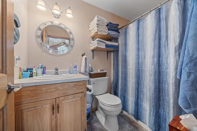 36773 Rose Lake Rd, Hobart Twp, MN 56544 - bathroom with vanity, tile patterned flooring, and a shower with shower curtain