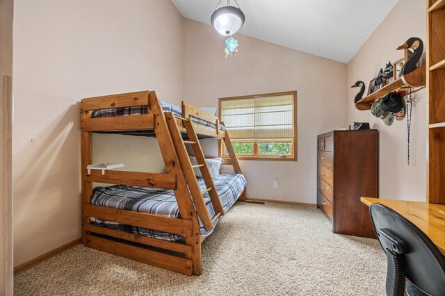 36773 Rose Lake Rd, Hobart Twp, MN 56544 - bedroom featuring carpet flooring, vaulted ceiling, and an office area