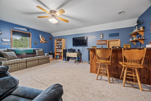 36773 Rose Lake Rd, Hobart Twp, MN 56544 - carpeted living room with a ceiling fan and a dry bar