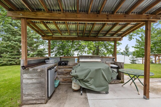 36773 Rose Lake Rd, Hobart Twp, MN 56544 - view of patio / terrace with exterior kitchen and a water view