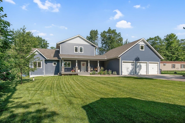 18465 Lake Ln, Chengwatana Twp, MN 55063 - view of front of house with covered porch, a garage, a front lawn, and driveway