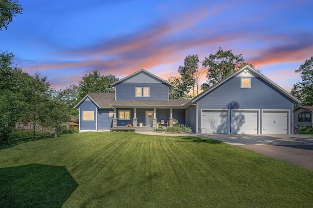 18465 Lake Ln, Chengwatana Twp, MN 55063 - traditional-style home featuring a porch, driveway, an attached garage, and a front yard