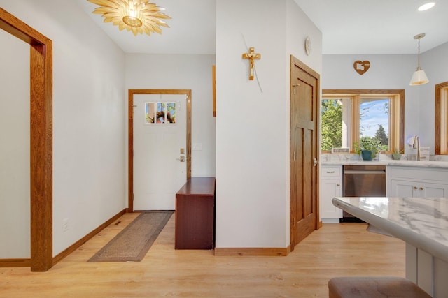 18465 Lake Ln, Chengwatana Twp, MN 55063 - hall with light wood-style flooring and recessed lighting
