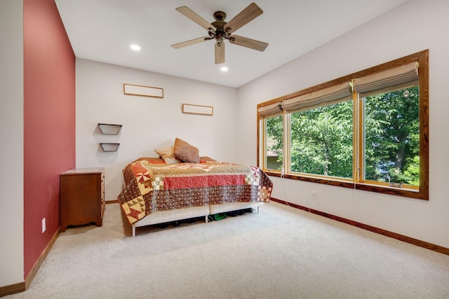 18465 Lake Ln, Chengwatana Twp, MN 55063 - carpeted bedroom with recessed lighting and ceiling fan