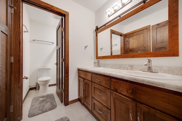 18465 Lake Ln, Chengwatana Twp, MN 55063 - full bathroom featuring double vanity and toilet