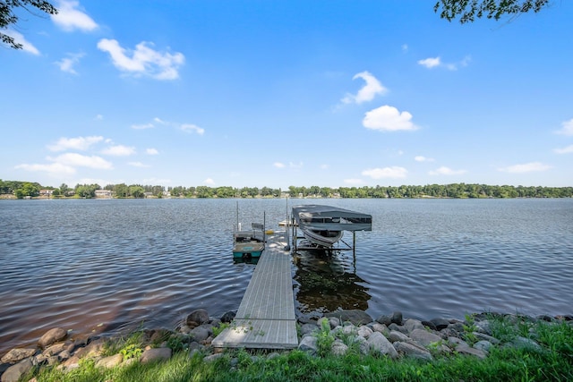 18465 Lake Ln, Chengwatana Twp, MN 55063 - dock area with boat lift and a water view