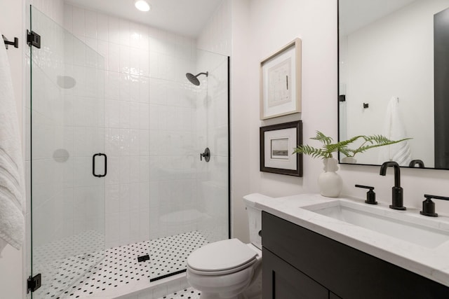 5250 Polaris Ln N, Plymouth, MN 55446 - bathroom with vanity, a shower stall, and recessed lighting