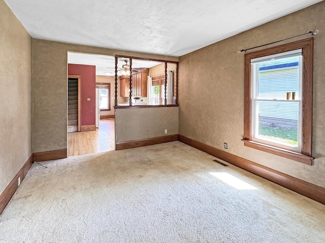306 Jefferson St, Minneota, MN 56264 - unfurnished room with light colored carpet, a textured wall, a textured ceiling, and a chandelier