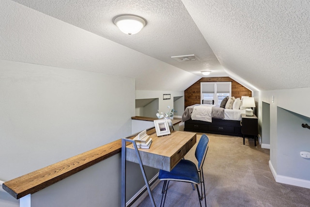 3212 Kentucky Ave S, Saint Louis Park, MN 55426 - bedroom featuring carpet floors, vaulted ceiling, and a textured ceiling