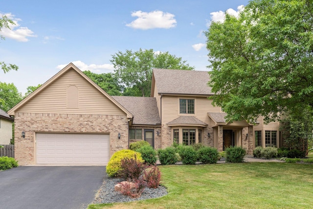 10910 38th Ave N, Plymouth, MN 55441 - traditional-style house featuring asphalt driveway, brick siding, a front lawn, and an attached garage
