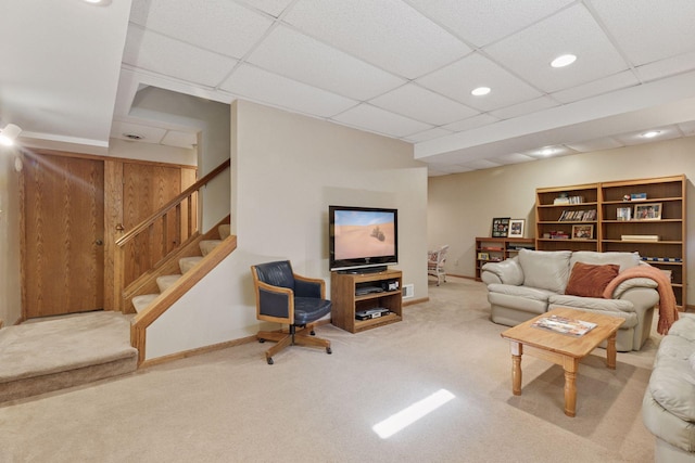 10910 38th Ave N, Plymouth, MN 55441 - living area featuring carpet, stairs, and recessed lighting