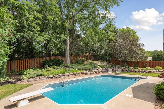 10910 38th Ave N, Plymouth, MN 55441 - view of pool featuring a fenced backyard, a diving board, and a patio