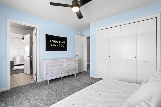 1030 Albert Dr W, West Fargo, ND 58078 - bedroom with carpet, a closet, and a ceiling fan