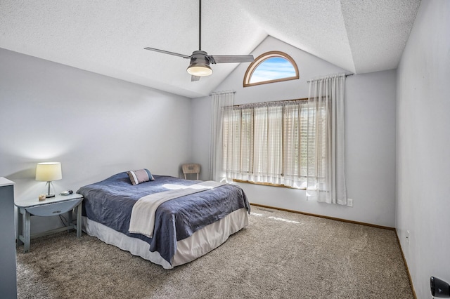 8 110th Ln NW, Coon Rapids, MN 55448 - bedroom featuring carpet flooring, a textured ceiling, vaulted ceiling, and ceiling fan