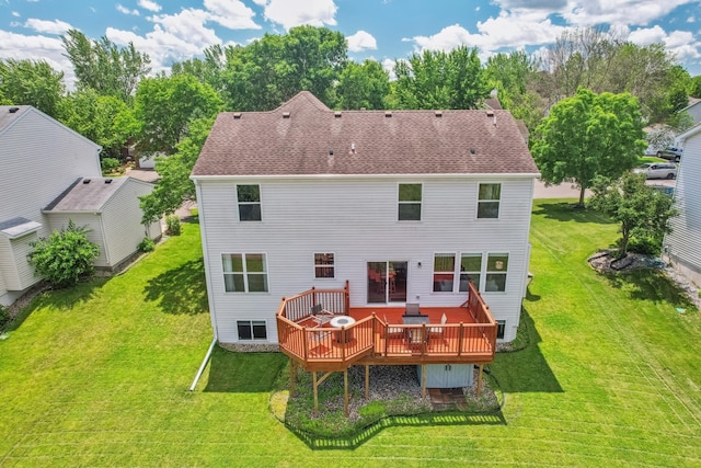 2722 Autumn Woods Dr, Chaska, MN 55318 - back of property featuring a wooden deck, a yard, and view of scattered trees
