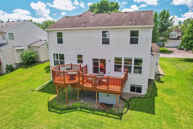 2722 Autumn Woods Dr, Chaska, MN 55318 - back of property with a yard, a wooden deck, and roof with shingles