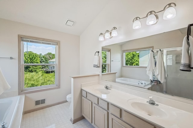 2722 Autumn Woods Dr, Chaska, MN 55318 - bathroom featuring a garden tub, a shower stall, and double vanity