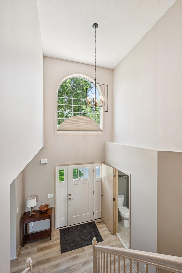 2722 Autumn Woods Dr, Chaska, MN 55318 - entryway with light wood-style flooring, a chandelier, and a high ceiling