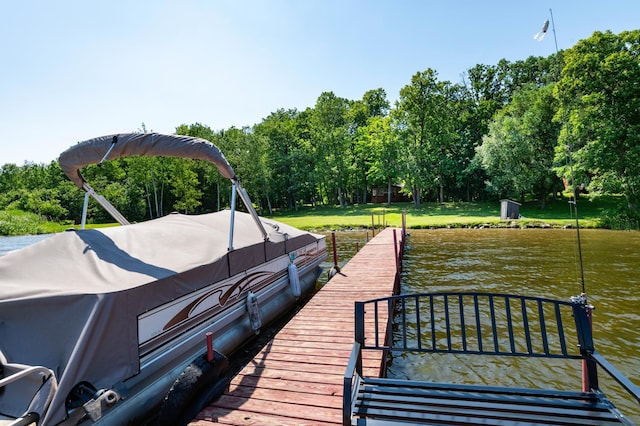 90162 Shady Oak Ln, Kerrick Twp, MN 55756 - dock area with a water view and view of wooded area