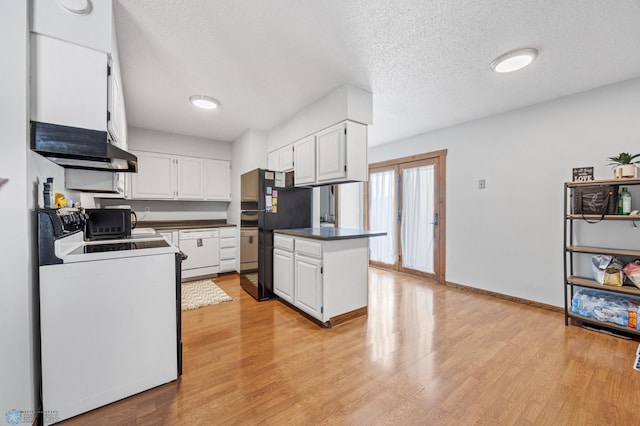 2350 20th Ave S, Fargo, ND 58103 - kitchen featuring black appliances, white cabinets, light wood finished floors, a textured ceiling, and dark countertops