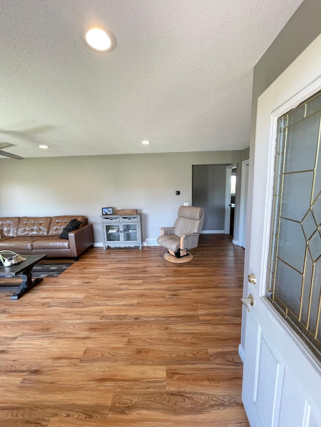 402 Range Rd, Springfield, MN 56087 - living area featuring a textured ceiling, wood finished floors, and recessed lighting