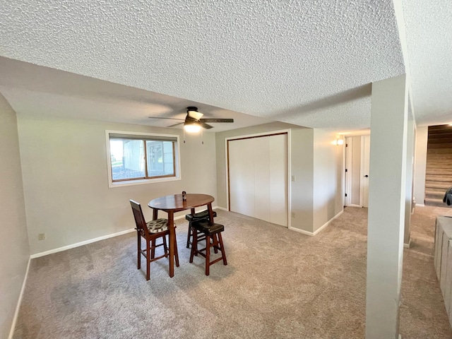 402 Range Rd, Springfield, MN 56087 - dining area with a textured ceiling, carpet flooring, and ceiling fan