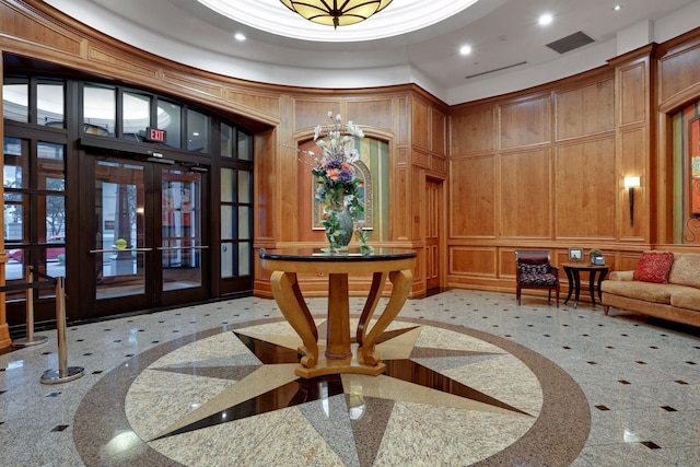 500 Grant St Unit 2109, Minneapolis, MN 55404 - common area with a decorative wall, recessed lighting, and a towering ceiling