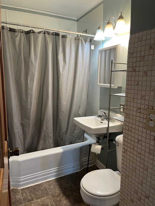 1017 Sibley Ave S, Litchfield, MN 55355 - full bathroom with shower / bath combo with shower curtain and tile patterned flooring