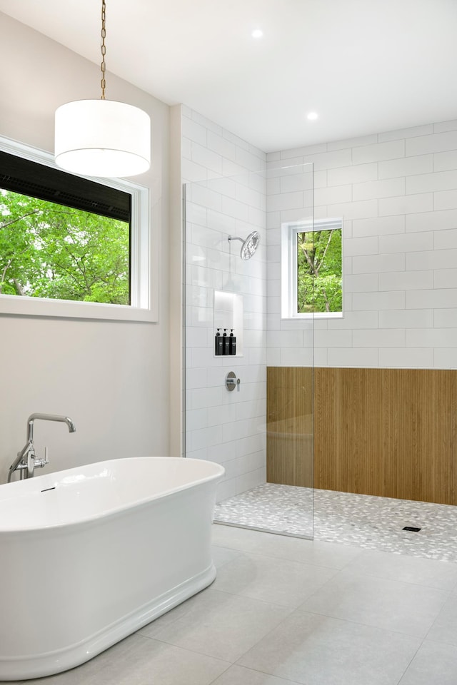 6176 Broadview Ave, Credit River Twp, MN 55372 - full bath featuring a walk in shower, a freestanding bath, and tile patterned floors