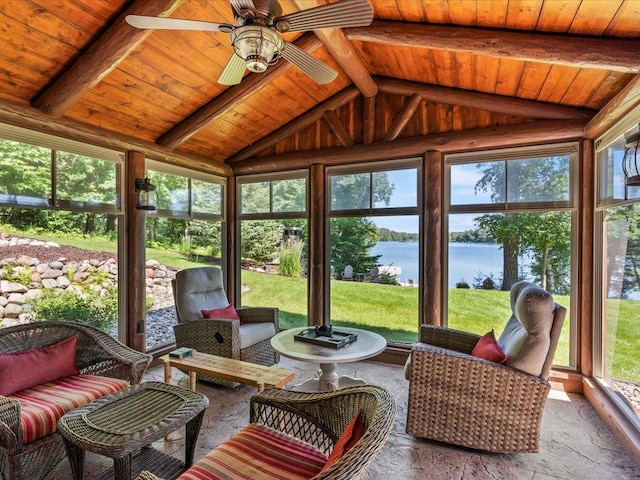 13598 Ox Cove Trl, Crosslake, MN 56442 - sunroom / solarium featuring a water view and a ceiling fan