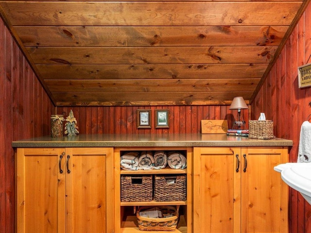 13598 Ox Cove Trl, Crosslake, MN 56442 - bar with wooden ceiling, vaulted ceiling, and wood walls