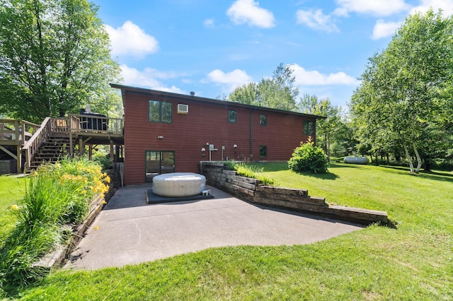589 Seboe Rd, Wrenshall Twp, MN 55797 - back of house with a patio area, stairway, a wooden deck, and a lawn