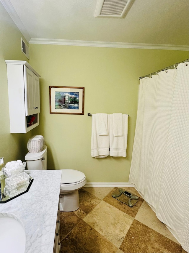 27842 Prairie Rose Rd, Elbow Lake, MN 56531 - bathroom featuring vanity, ornamental molding, and a shower with curtain