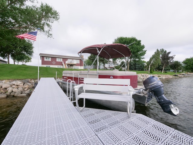 27842 Prairie Rose Rd, Elbow Lake, MN 56531 - dock area featuring a water view and a lawn