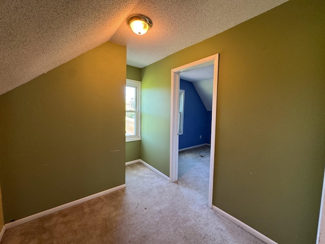 17864 County Road 66 NE, Eagle Bend, MN 56446 - additional living space featuring vaulted ceiling, carpet floors, and a textured ceiling