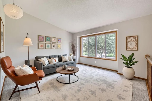 703 11th Ave SW, Isanti, MN 55040 - carpeted living area with baseboards and vaulted ceiling