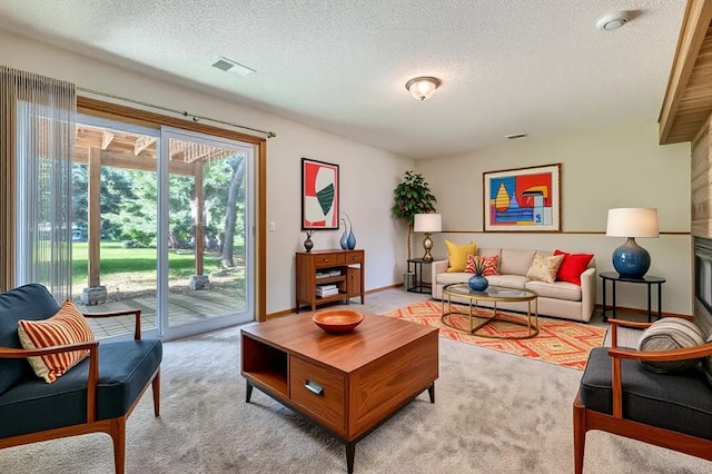 703 11th Ave SW, Isanti, MN 55040 - living area featuring a textured ceiling and light carpet