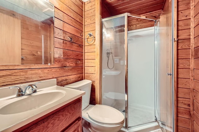 703 11th Ave SW, Isanti, MN 55040 - bathroom featuring wood walls, vanity, and a stall shower