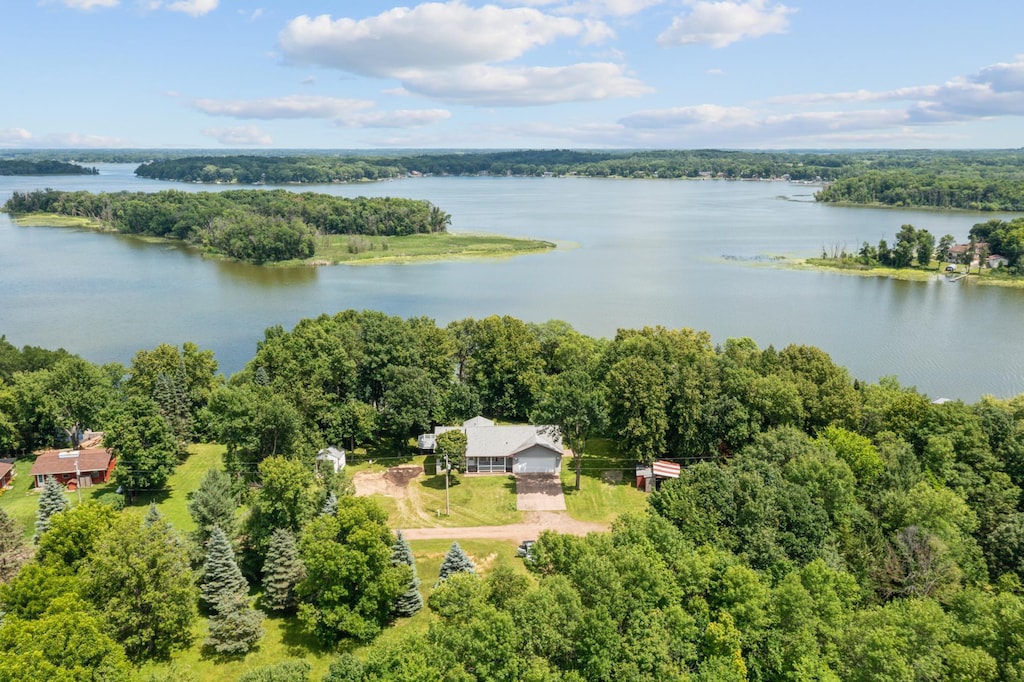 449 498th St, Stanchfield, MN 55080 - aerial view of property and surrounding area with a nearby body of water and a forest