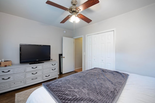 202 Silver St E, Mapleton, MN 56065 - bedroom with dark wood-type flooring, a closet, and ceiling fan
