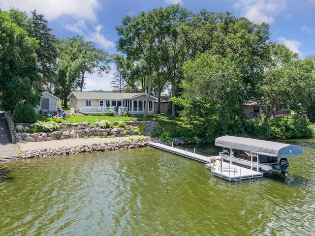 68018 217th St, Ellsworth Twp, MN 55324 - dock featuring boat lift and a water view