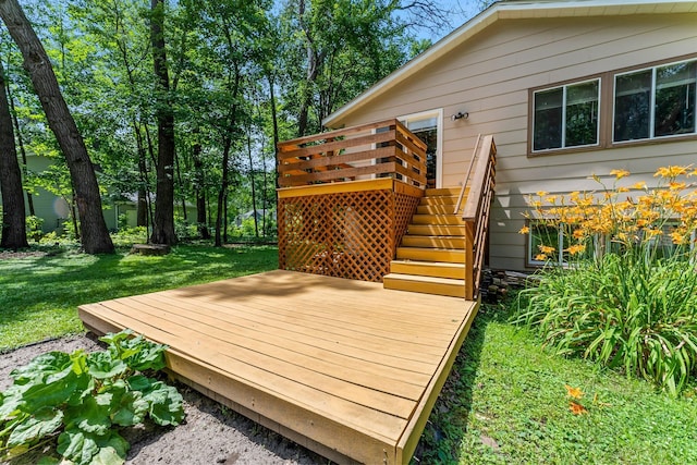 4885 262nd St, Wyoming, MN 55092 - wooden terrace with stairs and a lawn
