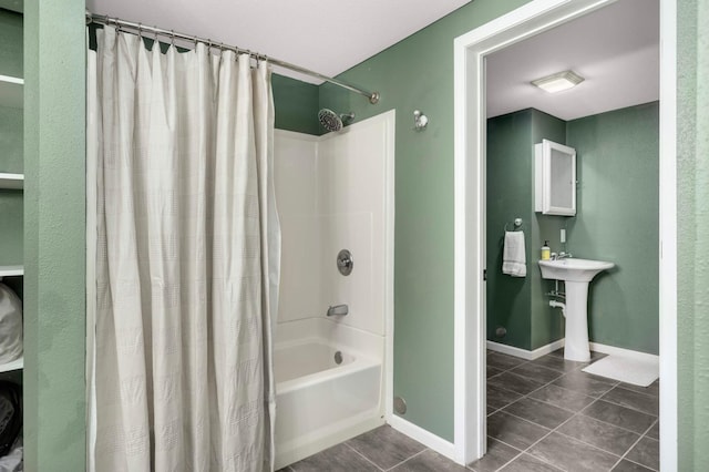 14301 Princeton Ave, Savage, MN 55378 - bathroom with shower / bath combo and tile patterned floors