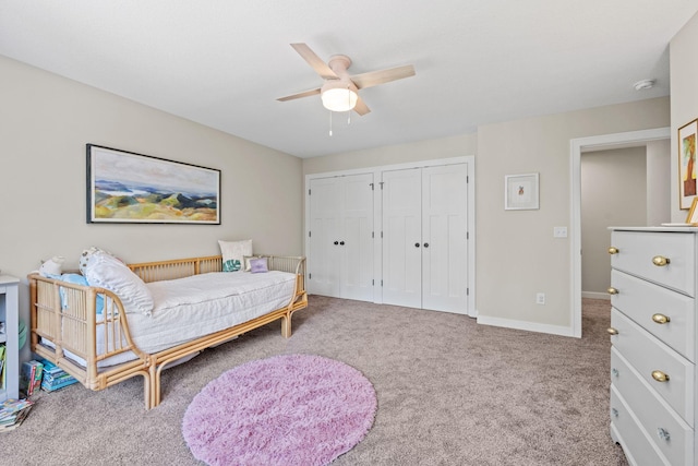 21386 Dorothy Way, Spring Lake Twp, MN 55372 - bedroom with carpet floors, two closets, and ceiling fan