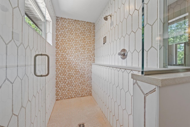 21386 Dorothy Way, Spring Lake Twp, MN 55372 - bathroom featuring a shower stall, healthy amount of natural light, and wallpapered walls
