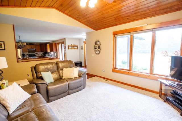 32433 Cedar St, Breezy Point, MN 56472 - carpeted living area with lofted ceiling and wood ceiling