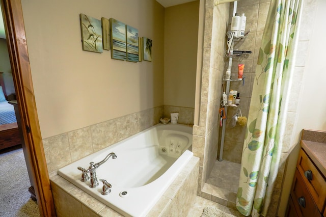 32433 Cedar St, Breezy Point, MN 56472 - full bath featuring a tile shower, a jetted tub, and vanity