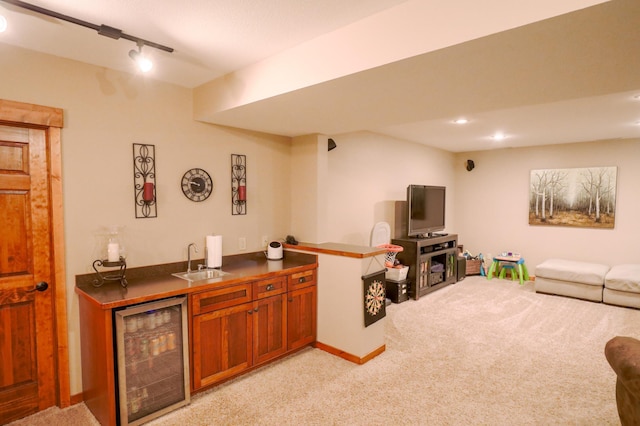 32433 Cedar St, Breezy Point, MN 56472 - indoor wet bar with beverage cooler, light colored carpet, rail lighting, and recessed lighting