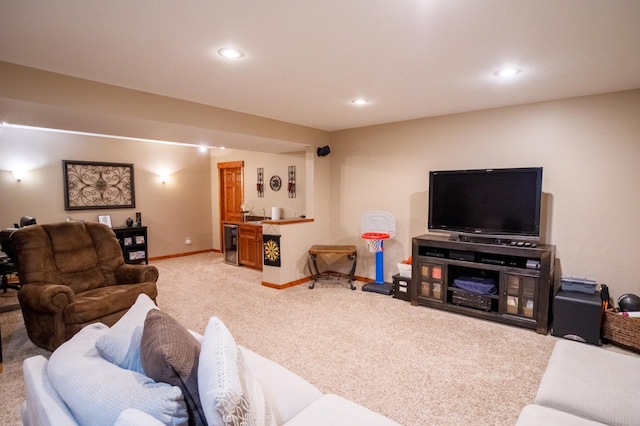 32433 Cedar St, Breezy Point, MN 56472 - living room with beverage cooler, carpet flooring, and recessed lighting
